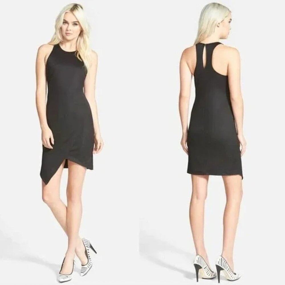 LEITH - Black Dress Sleeveless Asymmetric Hem Back Keyhole Racerback Dre…